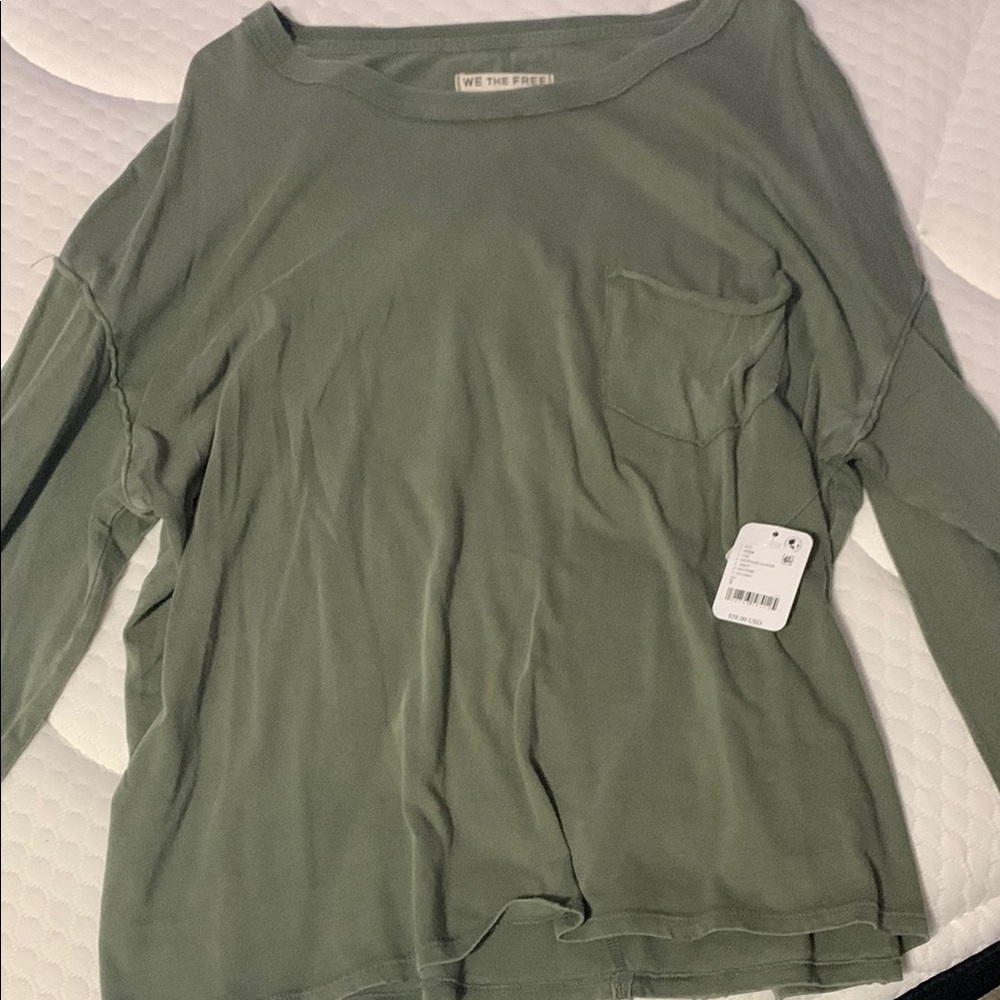 We The Free Olive Green Long Sleeve Pocket Tee